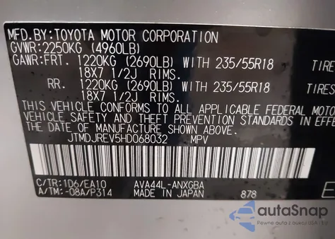 2017 Toyota Rav4 Hybrid Limited from USA, damaged, VIN JTMDJREV5HD068032